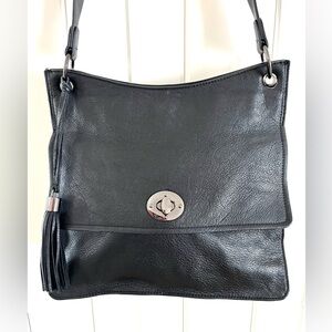 Rachel Roy Accordion-Style Elegant Black Pebbled Leather Crossbody Bag